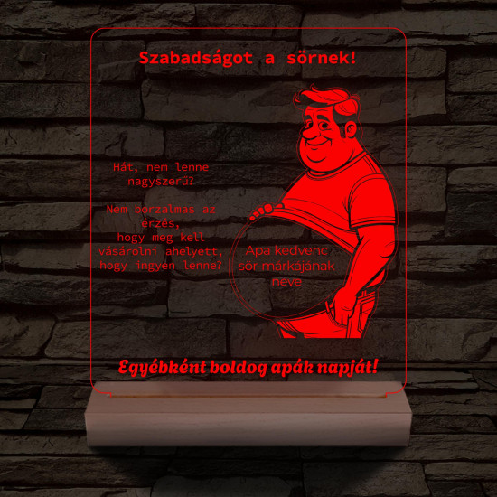 Szabadságot a sörnek személyre szabott 20 cm fa talppal 7 színű 3D led lámpa