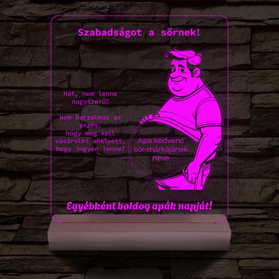 Szabadságot a sörnek személyre szabott 20 cm fa talppal 7 színű 3D led lámpa