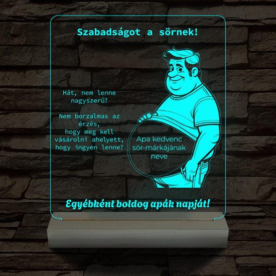 Szabadságot a sörnek személyre szabott 20 cm fa talppal 7 színű 3D led lámpa