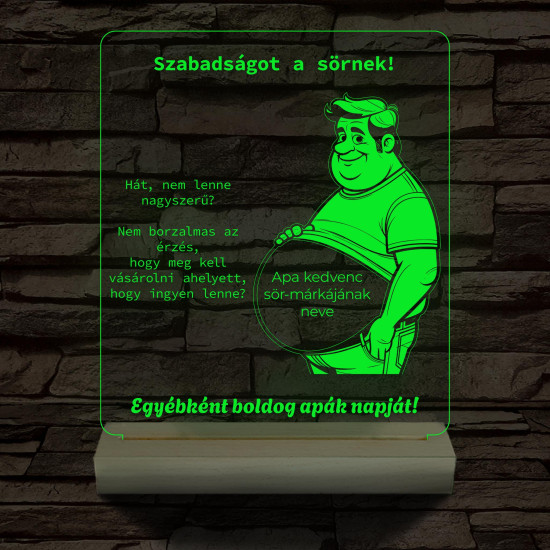 Szabadságot a sörnek személyre szabott 20 cm fa talppal 7 színű 3D led lámpa