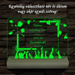 Kalapfeldobós diplomaosztó személyre szabott fa talppal 7 színű 3D led lámpa