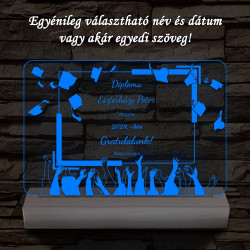 Kalapfeldobós diplomaosztó személyre szabott fa talppal 7 színű 3D led lámpa