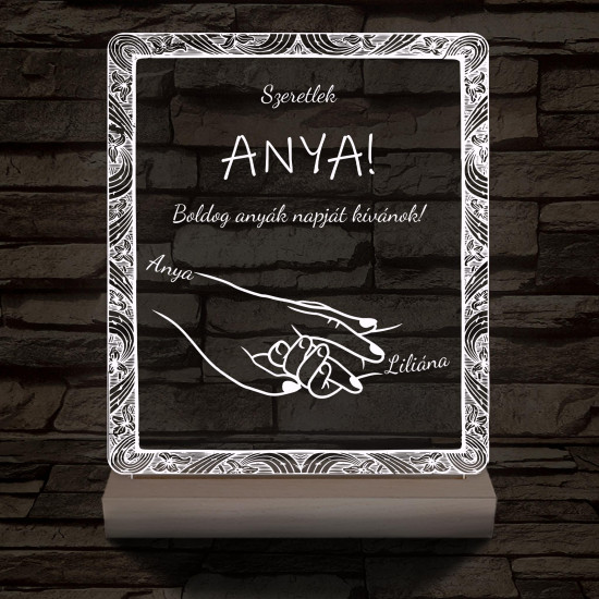 Anyák napja személyre szabott fatalppal 7 színű 3D led lámpa