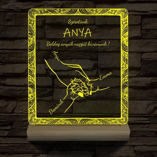 Anyák napja személyre szabott fatalppal 7 színű 3D led lámpa