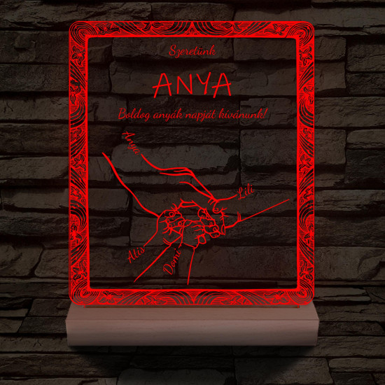 Anyák napja személyre szabott fatalppal 7 színű 3D led lámpa