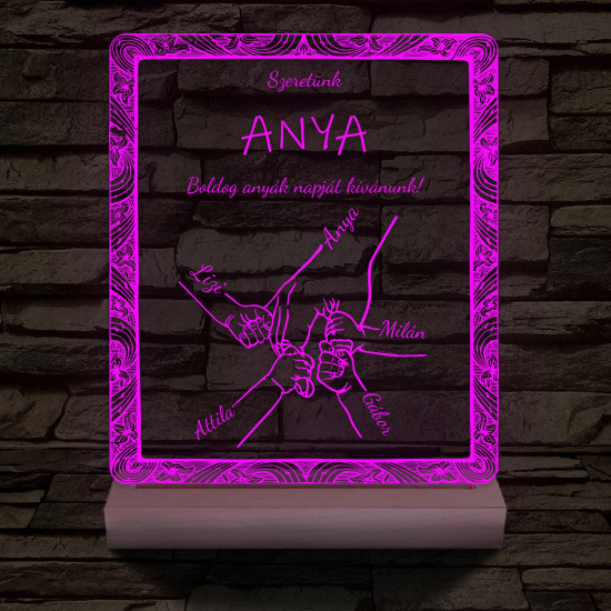 Anyák napja személyre szabott fatalppal 7 színű 3D led lámpa
