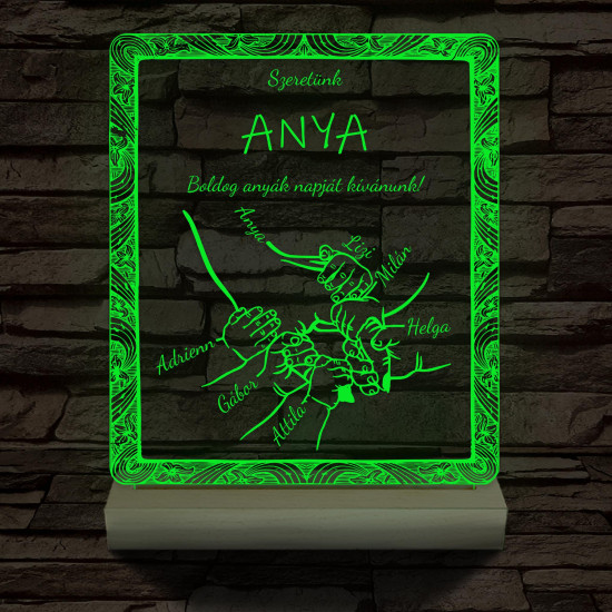 Anyák napja személyre szabott fatalppal 7 színű 3D led lámpa
