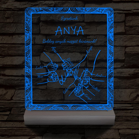 Anyák napja személyre szabott fatalppal 7 színű 3D led lámpa