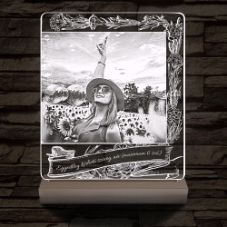 Egyedi fotógravírozás egyedi szöveggel, virágos kerettel fatalppal 7 színű 3D led lámpa