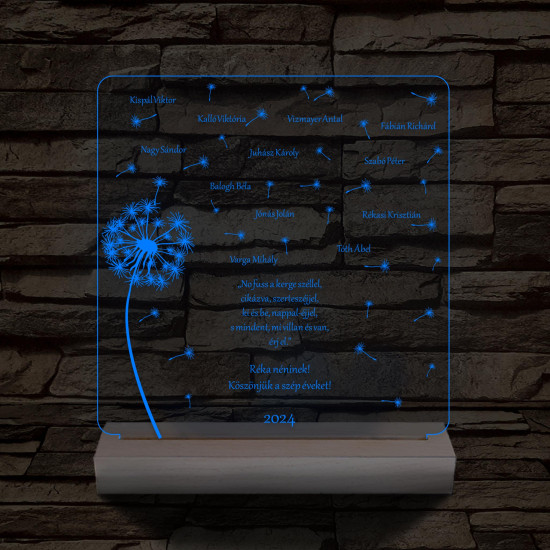 Pitypangos osztálytábla személyre szabott fa talppal 7 színű 3D led lámpa