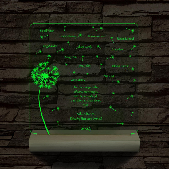 Pitypangos osztálytábla személyre szabott fa talppal 7 színű 3D led lámpa