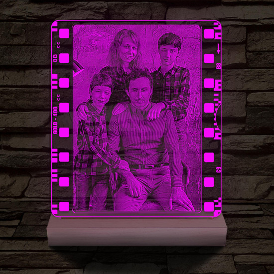 Egyedi fotógravírozás film negatívos kerettel fatalpban 7 színű 3D led lámpa