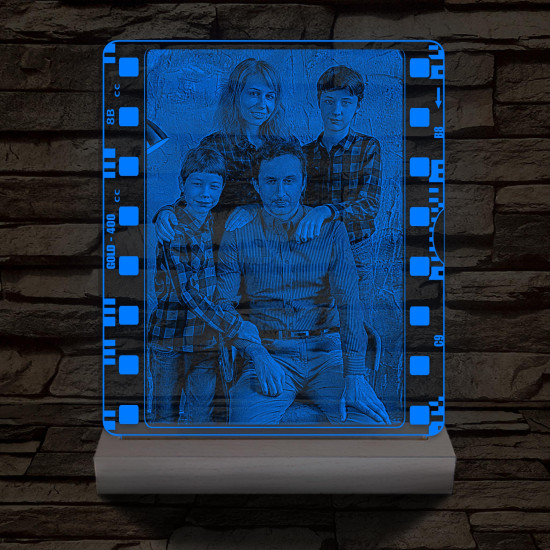 Egyedi fotógravírozás film negatívos kerettel fatalpban 7 színű 3D led lámpa