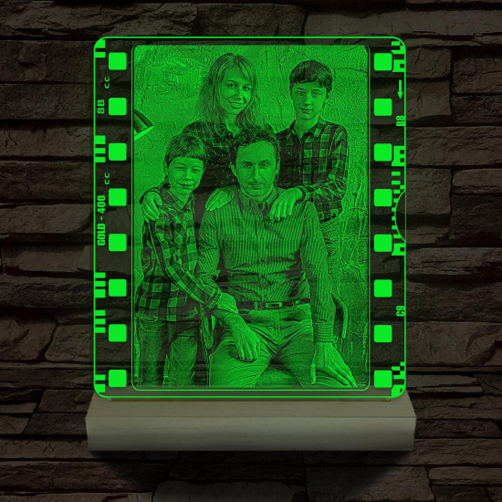 Egyedi fotógravírozás film negatívos kerettel fatalpban 7 színű 3D led lámpa