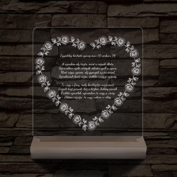 Szív alakú rózsás egyedi idézet fa talp 7 színű 3D led lámpa