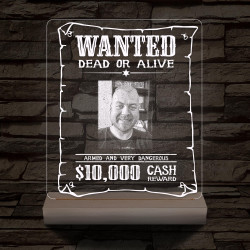 Körözési plakát egyedi fotóval személyre szabott választható méretű fatalppal 7 színű 3D led lámpa