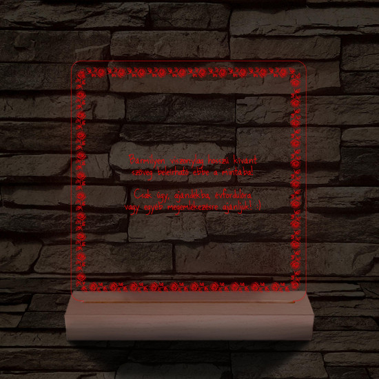 Rózsakeretes szövegbeírós grafika fa talppal 7 színű 3D led lámpa