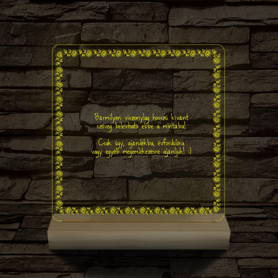 Rózsakeretes szövegbeírós grafika fa talppal 7 színű 3D led lámpa