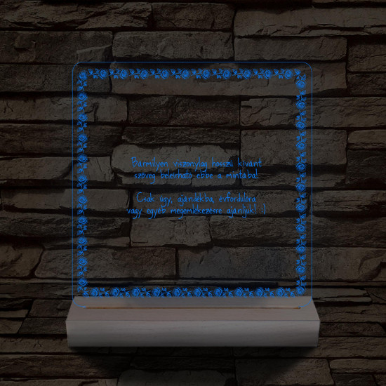 Rózsakeretes szövegbeírós grafika fa talppal 7 színű 3D led lámpa
