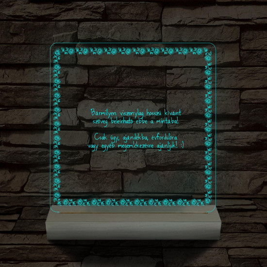 Rózsakeretes szövegbeírós grafika fa talppal 7 színű 3D led lámpa