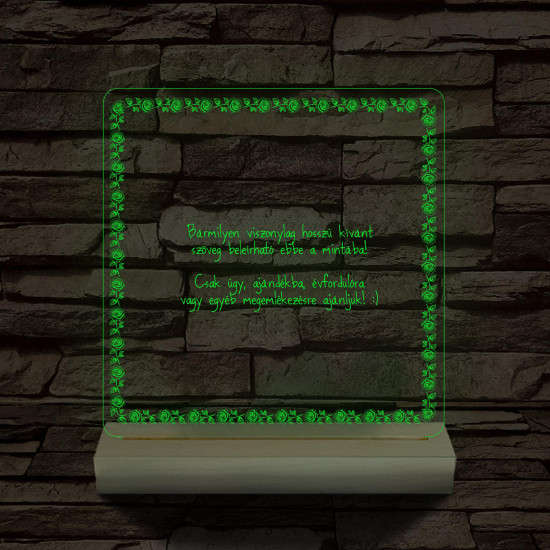 Rózsakeretes szövegbeírós grafika fa talppal 7 színű 3D led lámpa