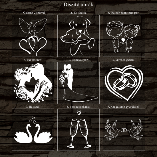 Esküvői meghívó választható dekorációs mintával és szöveggel fatalp 7 színű 3D led lámpa