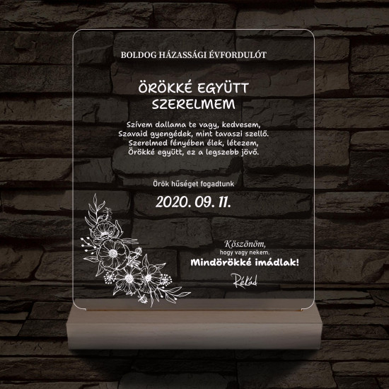 Házassági évforduló fatalpas 7 színű 3D led lámpa