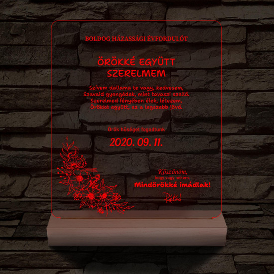 Házassági évforduló fatalpas 7 színű 3D led lámpa