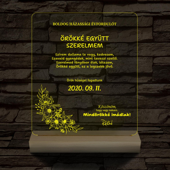 Házassági évforduló fatalpas 7 színű 3D led lámpa