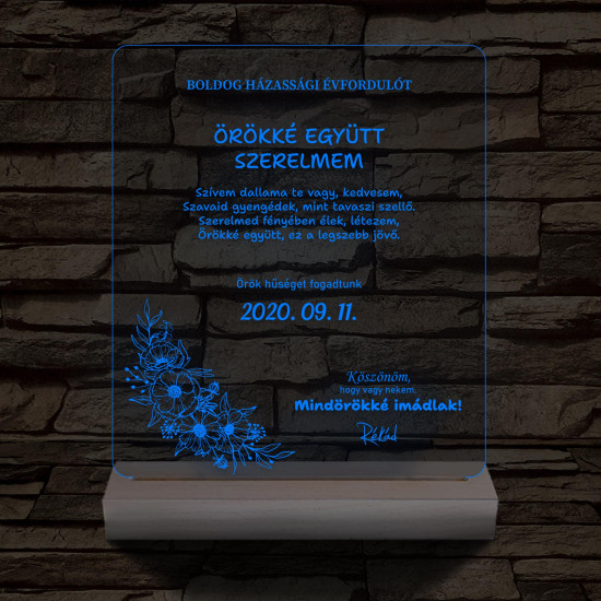 Házassági évforduló fatalpas 7 színű 3D led lámpa