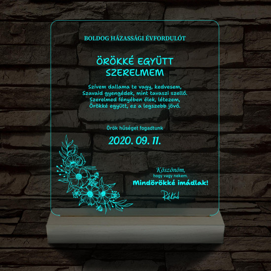Házassági évforduló fatalpas 7 színű 3D led lámpa