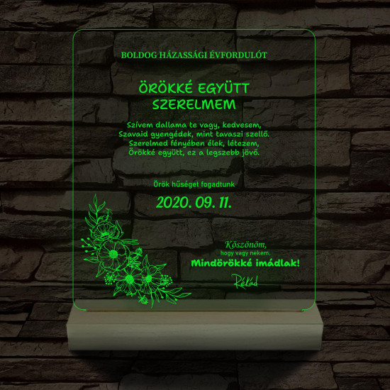 Házassági évforduló fatalpas 7 színű 3D led lámpa