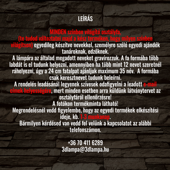 Focis osztályfa személyre szabott fatalppal 7 színű 3D led lámpa