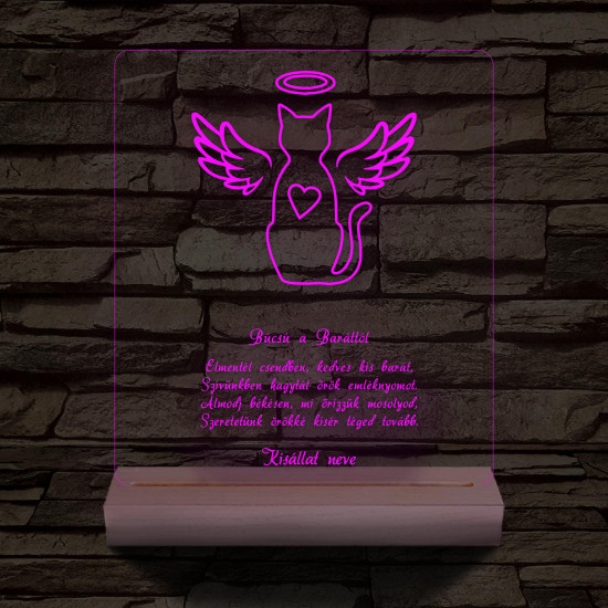 Házi kedvenc Emlékére egyedi beírós személyre szabott fatalppal 7 színű 3D led lámpa