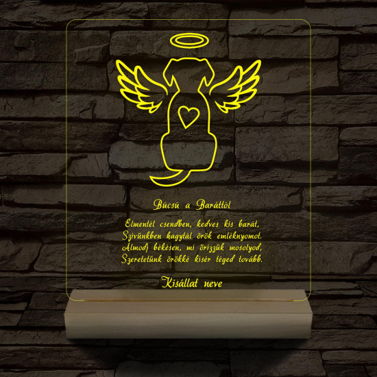 Házi kedvenc Emlékére egyedi beírós személyre szabott fatalppal 7 színű 3D led lámpa
