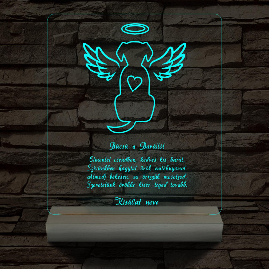 Házi kedvenc Emlékére egyedi beírós személyre szabott fatalppal 7 színű 3D led lámpa