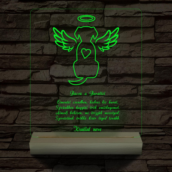 Házi kedvenc Emlékére egyedi beírós személyre szabott fatalppal 7 színű 3D led lámpa