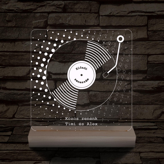 Egyedi zeneszámos bakelit lemez személyre szabott fatalppal 7 színű 3D led lámpa