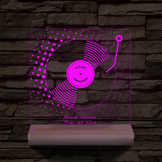 Egyedi zeneszámos bakelit lemez személyre szabott fatalppal 7 színű 3D led lámpa