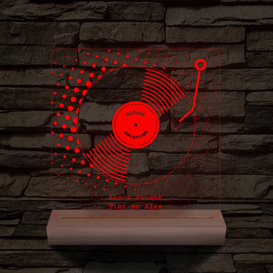 Egyedi zeneszámos bakelit lemez személyre szabott fatalppal 7 színű 3D led lámpa
