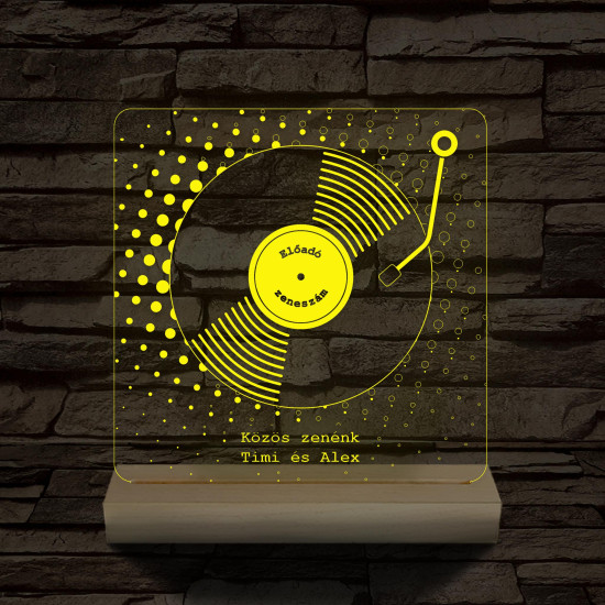 Egyedi zeneszámos bakelit lemez személyre szabott fatalppal 7 színű 3D led lámpa