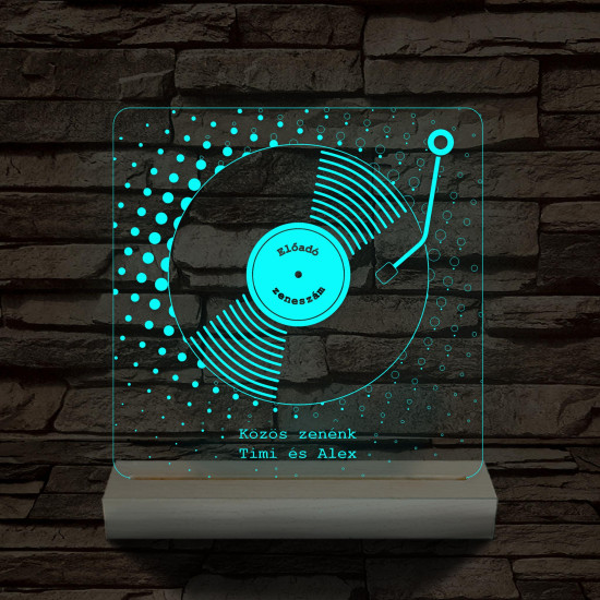 Egyedi zeneszámos bakelit lemez személyre szabott fatalppal 7 színű 3D led lámpa