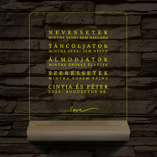Nevessetek idézetes személyre szabott  fatalppal 7 színű 3D led lámpa