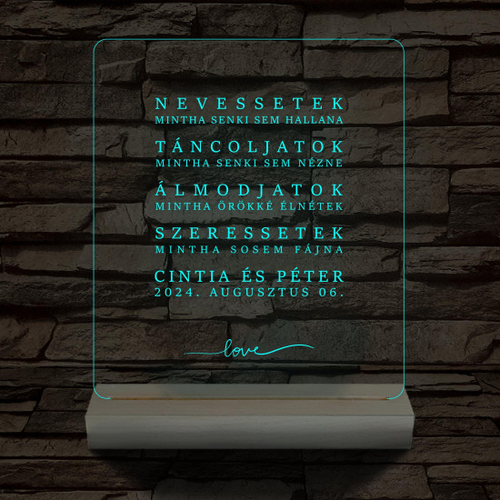 Nevessetek idézetes személyre szabott  fatalppal 7 színű 3D led lámpa