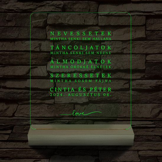 Nevessetek idézetes személyre szabott  fatalppal 7 színű 3D led lámpa