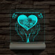 Szívérintés szív-alakú személyre szabott 20 cm fatalppal 7 színű 3D led lámpa