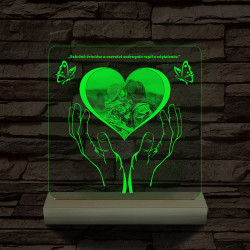 Szívérintés szív-alakú személyre szabott 20 cm fatalppal 7 színű 3D led lámpa