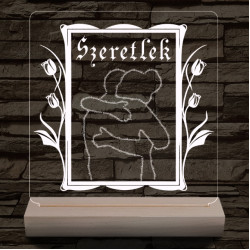 Szeretlek ölelés személyre szabott  fa talppal 7 színű 3D led lámpa