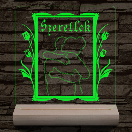 Szeretlek ölelés személyre szabott  fa talppal 7 színű 3D led lámpa