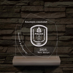 Emléktábla fa talppal 7 színű 3D led lámpa